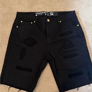 LRG Men’s Black Distressed Denim Shorts (Size 34)